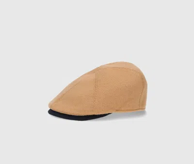 Borsalino Beppe Bicolor Flat Beret In Camel/navy Blue