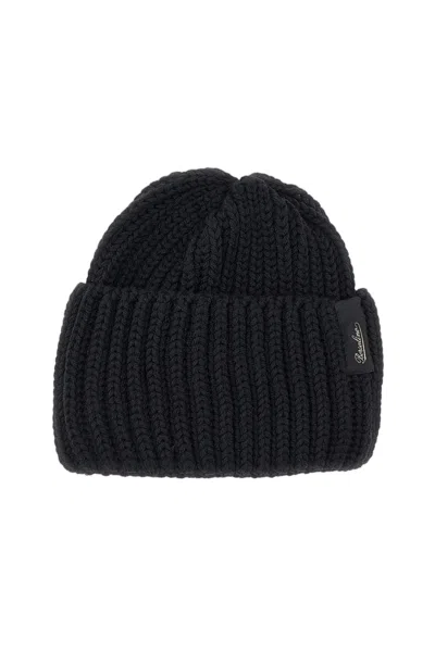 Borsalino Black Bell Ribbed Virgin Wool Beanie