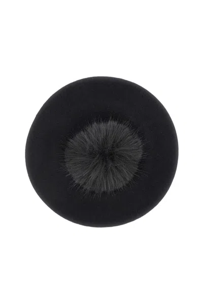 Borsalino Black Pom Pom Wool Beret
