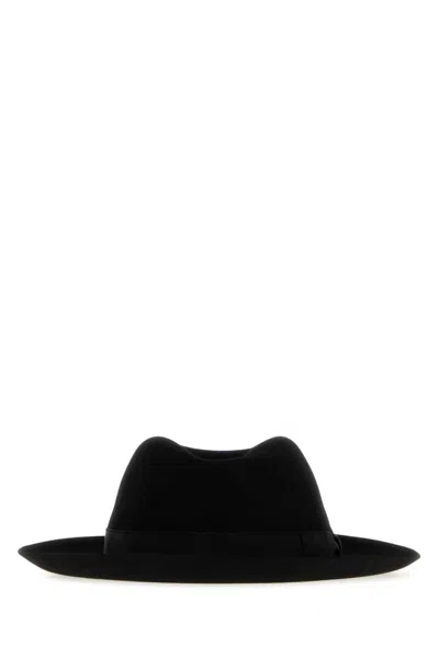 Borsalino Black Solid Fedora Hat