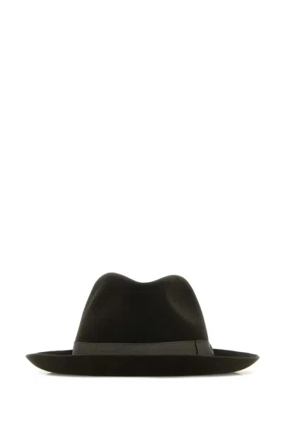 Borsalino Bottle Green Velour Fedora Hat In Black