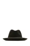 Borsalino Velour Hat With Wide Brim And Ribbon Band In Black