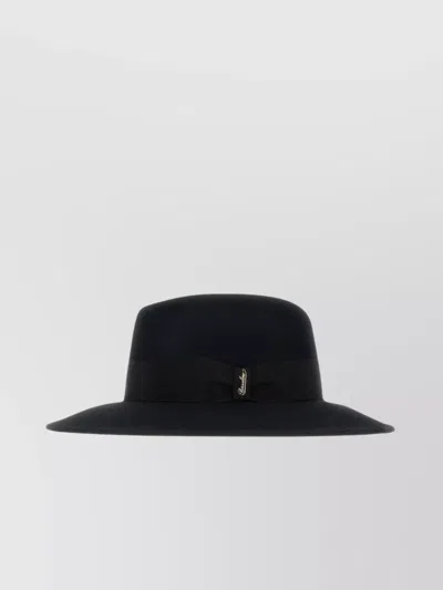 Borsalino Bow Logo Wide Brim Hat In Black