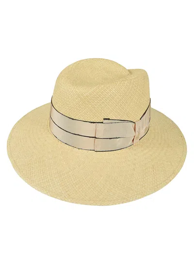 Borsalino Bow Logo Woven Hat In Naturale