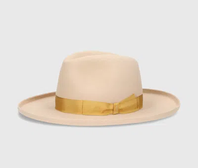 Borsalino Brooklyn Alessandria Felt Wide Brim In Beige, Mustard-colored Hat Band