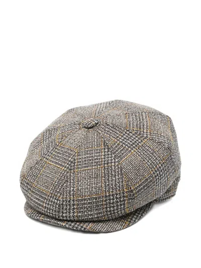 BORSALINO BROWN CHECKED FLAT HAT