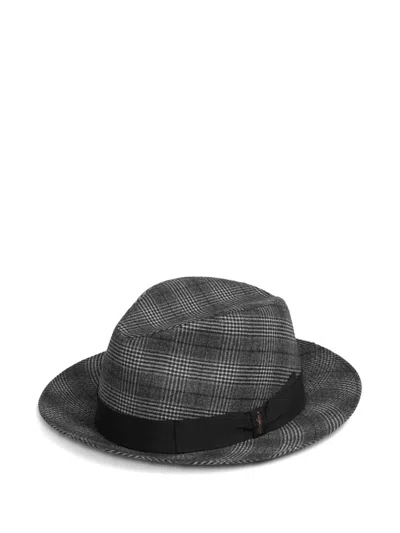 BORSALINO 格纹缎带礼帽