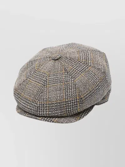 BORSALINO CHECKED WOOL CAP SHORT BRIM