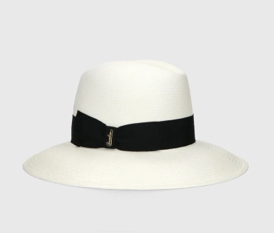 Borsalino Claudette Panama Fine Wide Brim In White, Black Hat Band