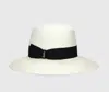 Borsalino Wide Brim Straw Hat With Black Band In White, Black Hat Band