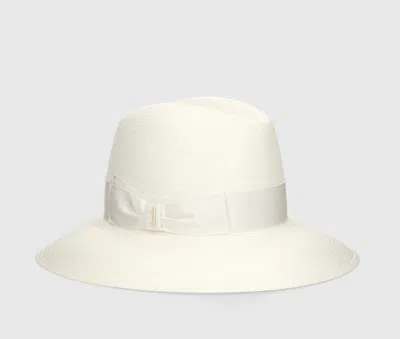 Borsalino Claudette Panama Fine Wide Brim In White, Cream Hat Band