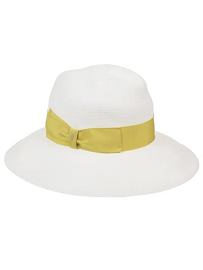 Borsalino Yellow White Claudette Panama Hat