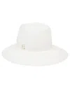 Borsalino Wide Brim Straw Hat With Ribbon Detail In White