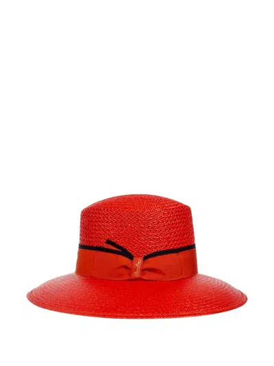Borsalino Claudette Panama Wide-brim Hat In Red