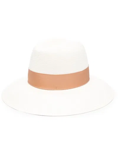 Borsalino Wide-brim Straw Hat In White,brown