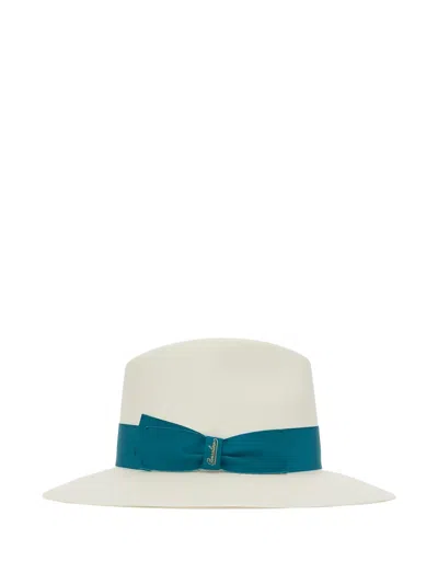 Borsalino Contrasting-ribbon Wide-brim Hat In White