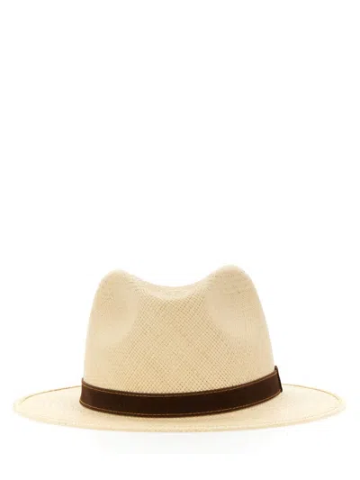 Borsalino Country Panama Quito Hat In Natural, Dark Brown Hat Band