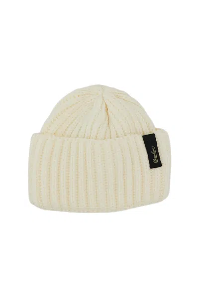 Borsalino Cream Bell Ribbed Virgin Wool Beanie In Neutral