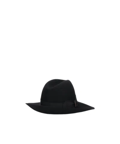 Borsalino Curved Brim Hat In Black