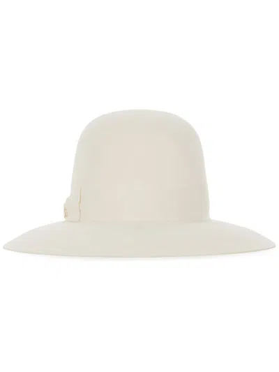 Borsalino Ivory Felt Eleonora Folar Hat In Panna