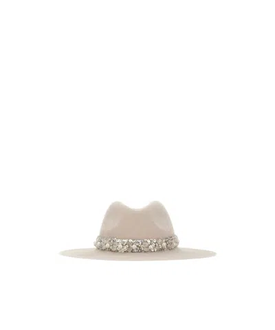 Borsalino Embellished Felt Hat In Nude