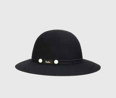 Borsalino Emi Alessandria Brushed Felt With Pearls Elastic Hatband Rollable In Black, Tone On Tone Hatband