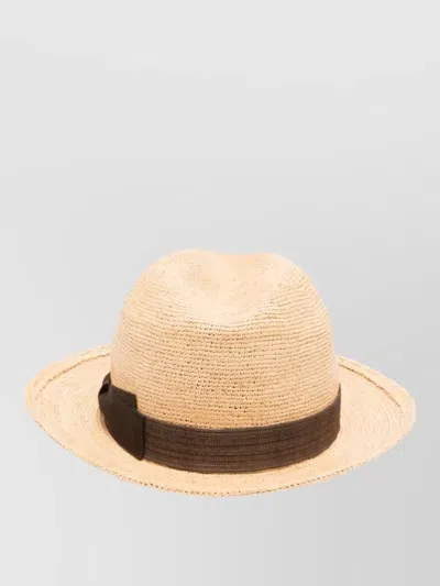 Borsalino Federico Raffia Hat Ribbon Trim Brim In Neutral