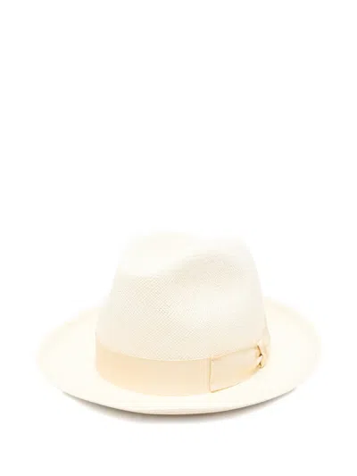 Borsalino Federico Straw Hat Ribbon Wide Brim In Neutral