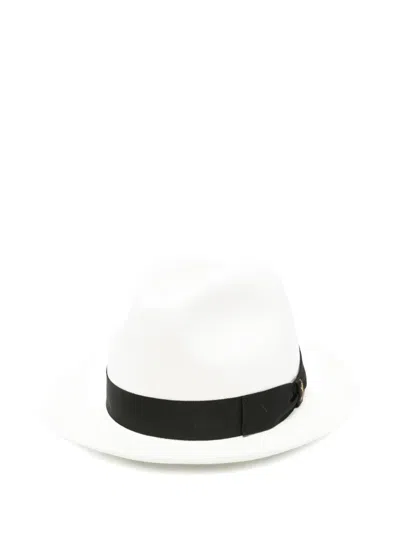 Borsalino Federico Raffia Hat Straw Band Trim In White