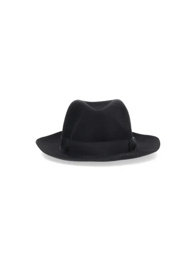 Borsalino Wide Brim Hat Structured Crown Ribbon In Black