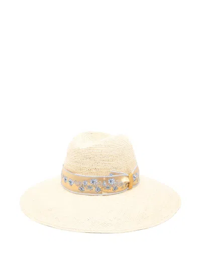 Borsalino Floral-print Ribbon Hat In Neutral