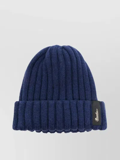 Borsalino Folded Cuff Ribbed Cashmere Beanie In Blue