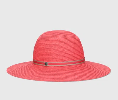 Borsalino Giselle Braided Papier In Coral Red, Red/brown Hat Band