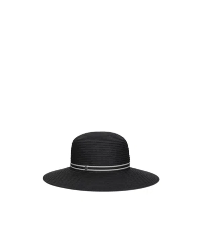 Borsalino Giselle Straw Hat In Black, Black/cream Hat Band