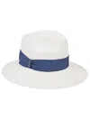 Borsalino Wide Brim Straw Hat With Grosgrain Ribbon In Blue
