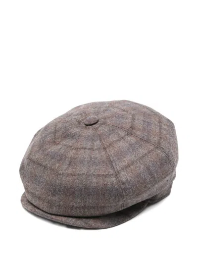 BORSALINO GREY CHECK FLAT HAT