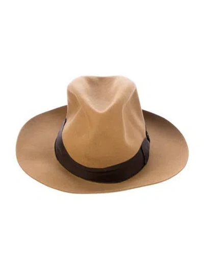 Pre-owned Borsalino Grosgrain Trimmed Fedora In Brown