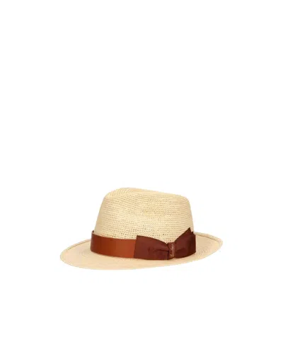 Borsalino Half Check Hat In Neutral