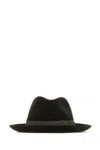 Borsalino Velour Hat With Wide Brim And Ribbon Band In Black