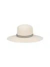 Borsalino Ribbon Detail Wide Brim Woven Texture Hat In White