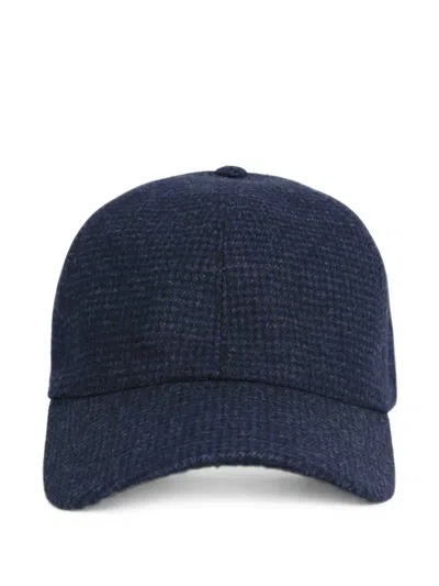Borsalino Hiker Houndstooth Wool Baseball Cap In Blue