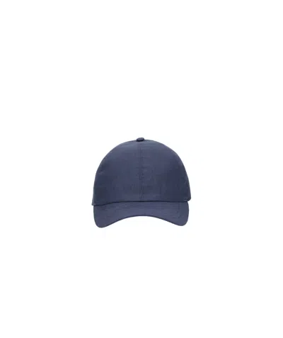 Borsalino Hiker Linen Baseball Cap In Navy Blue