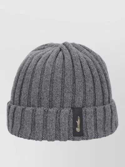 Borsalino Hill Cashmere Beanie Ribbed Knit Turn Up In Gray