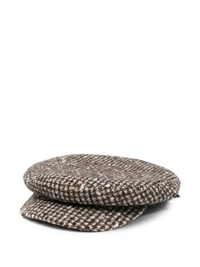 Borsalino Houndstooth-pattern Flat Cap In Gray