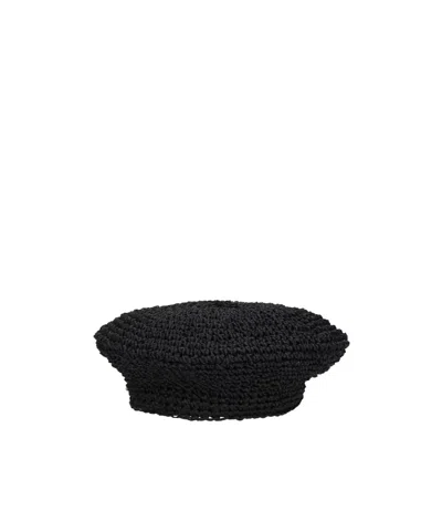 Borsalino Ines Crochet Beret  Papier In Black