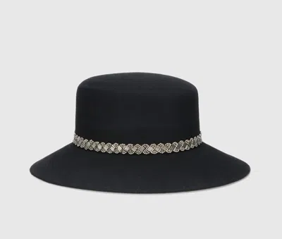 Borsalino Kris Fine Wool Felt With Metal Sequins Hatband In Black, Tone On Tone Hatband