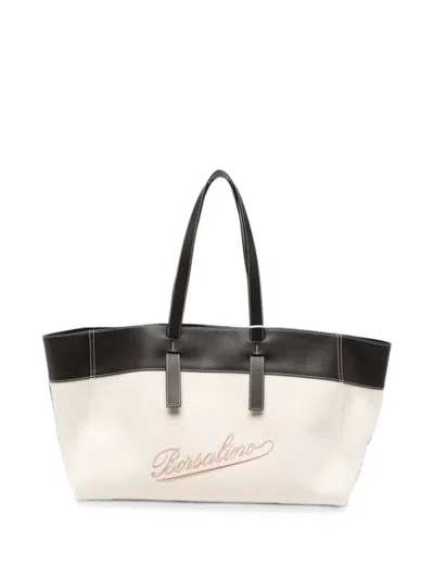Borsalino Large Logo-embroidered Tote Bag In White