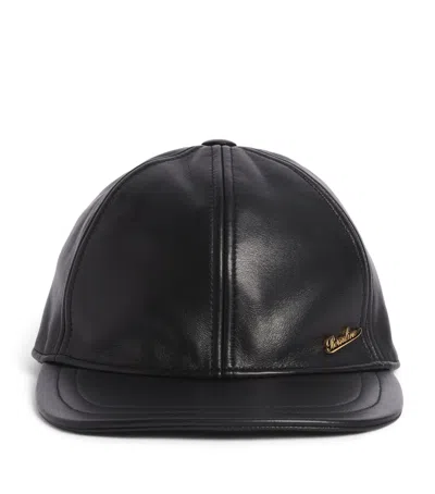 Borsalino Leather Baseball Cap In Black