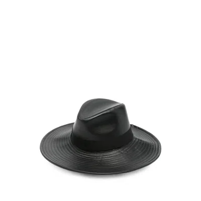 Borsalino Leather Fedora Hat In Black