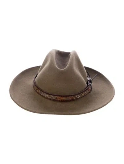 Pre-owned Borsalino Leather Trimmed Fedora In Brown